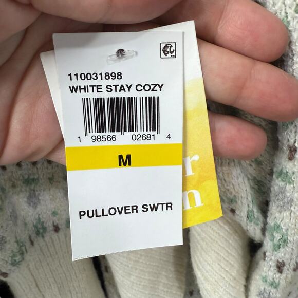 NWT Sugar Moon Icelandic Sweater Size Medium Cream Green Fair Isle Print Noridc - Picture 8 of 8